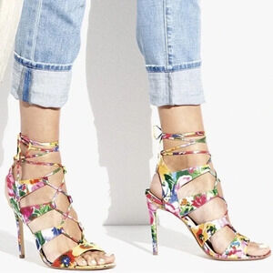 STEVE MADDEN Sandalia Floral Print Lace- Up Multicolor Sandal Heels 9M